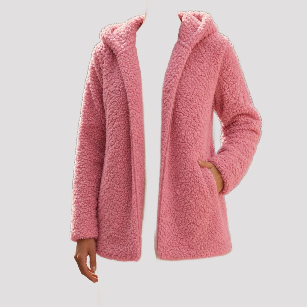 Menton Hooded Teddy Fleece Jacket in Pink