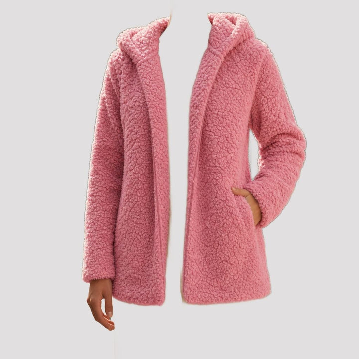 Menton Hooded Teddy Fleece Jacket in Pink