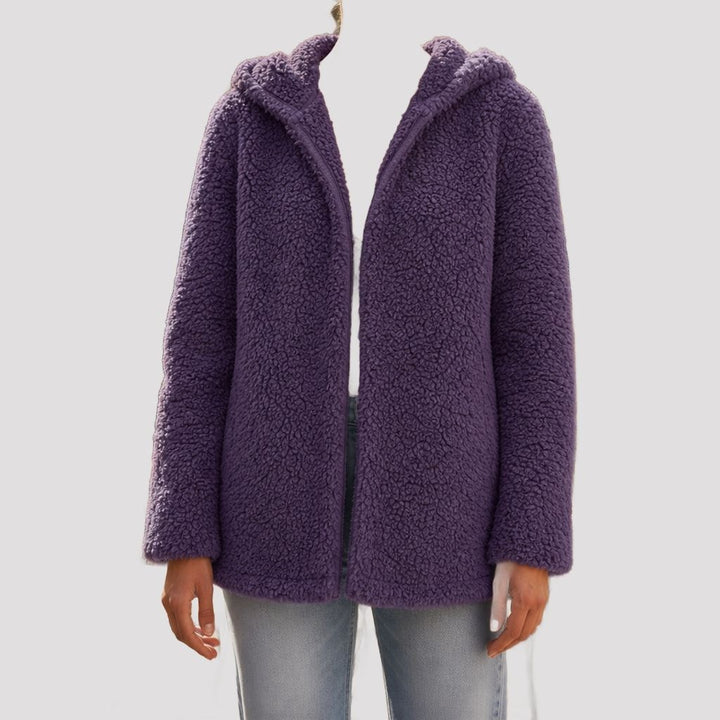 Menton Hooded Teddy Fleece Jacket in Purple
