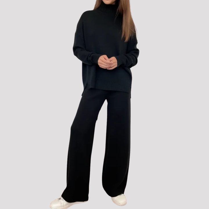Ottilie | Elegant Knit Turtleneck Sweater And Wide Leg Trousers Set