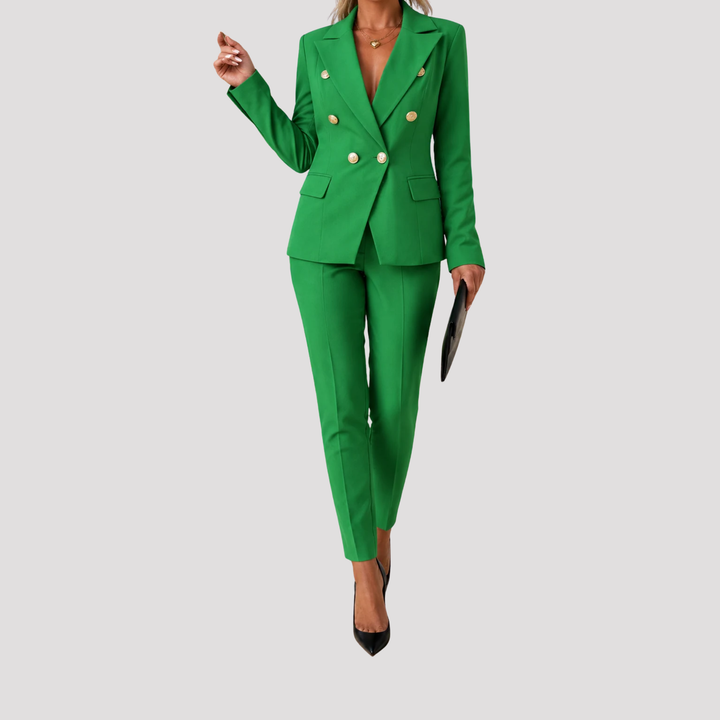 Persephone | Elegant Double Breasted Blazer Slim Trouser Set