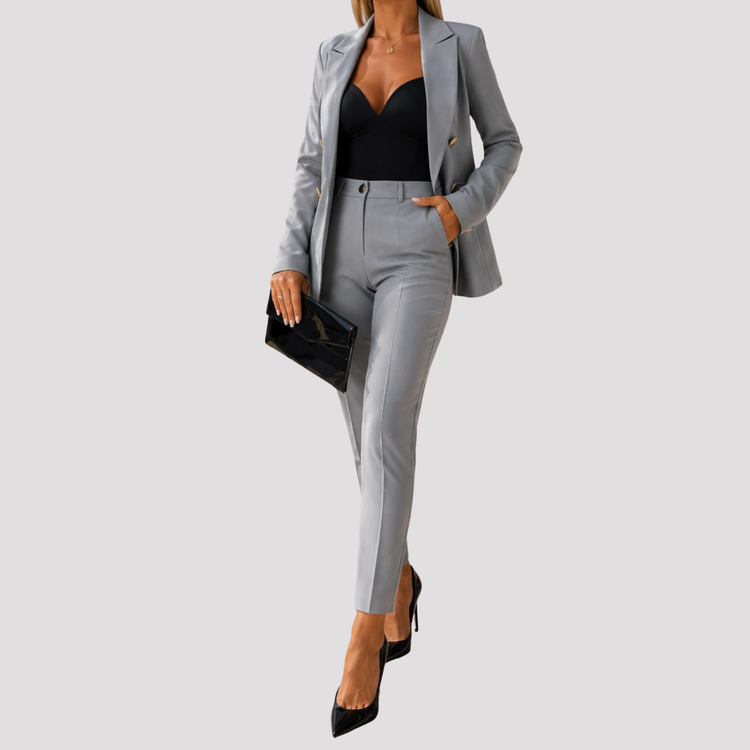 Persephone | Elegant Double Breasted Blazer Slim Trouser Set