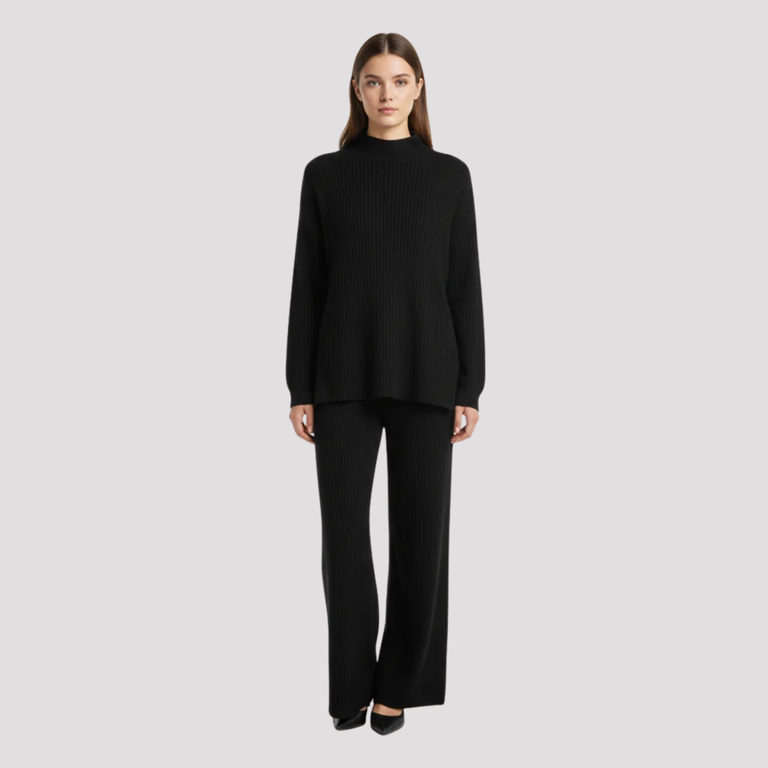Ottilie | Elegant Knit Turtleneck Sweater And Wide Leg Trousers Set