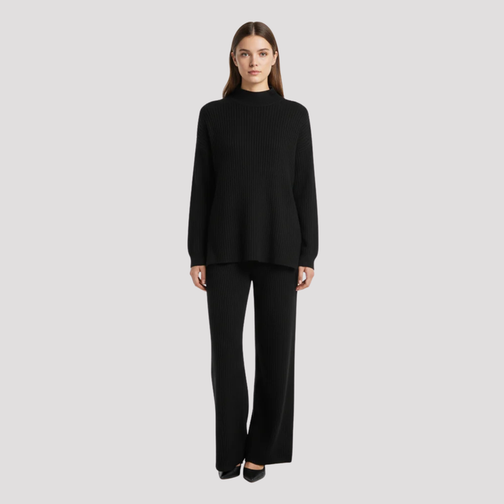 Ottilie | Elegant Knit Turtleneck Sweater And Wide Leg Trousers Set