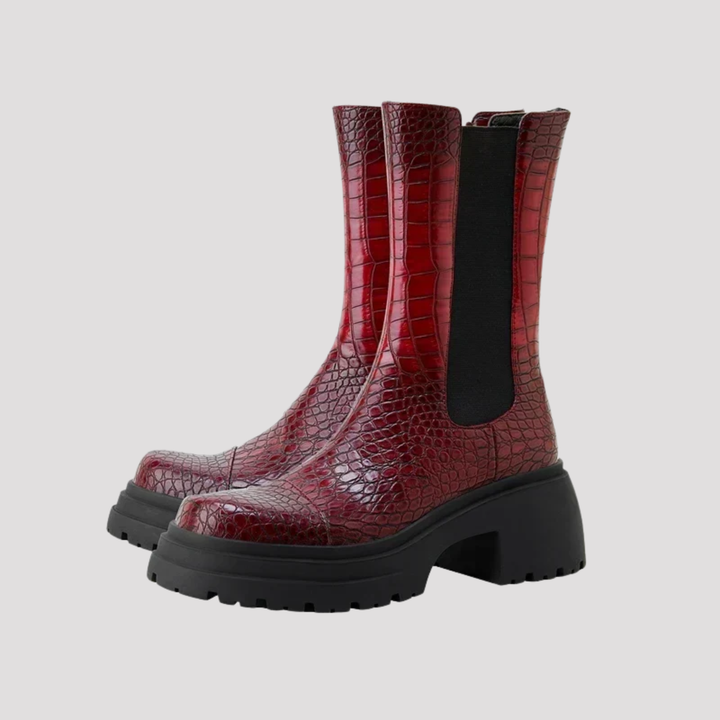 Grace | Croc Effect Chelsea Ankle Boots with Lug Sole