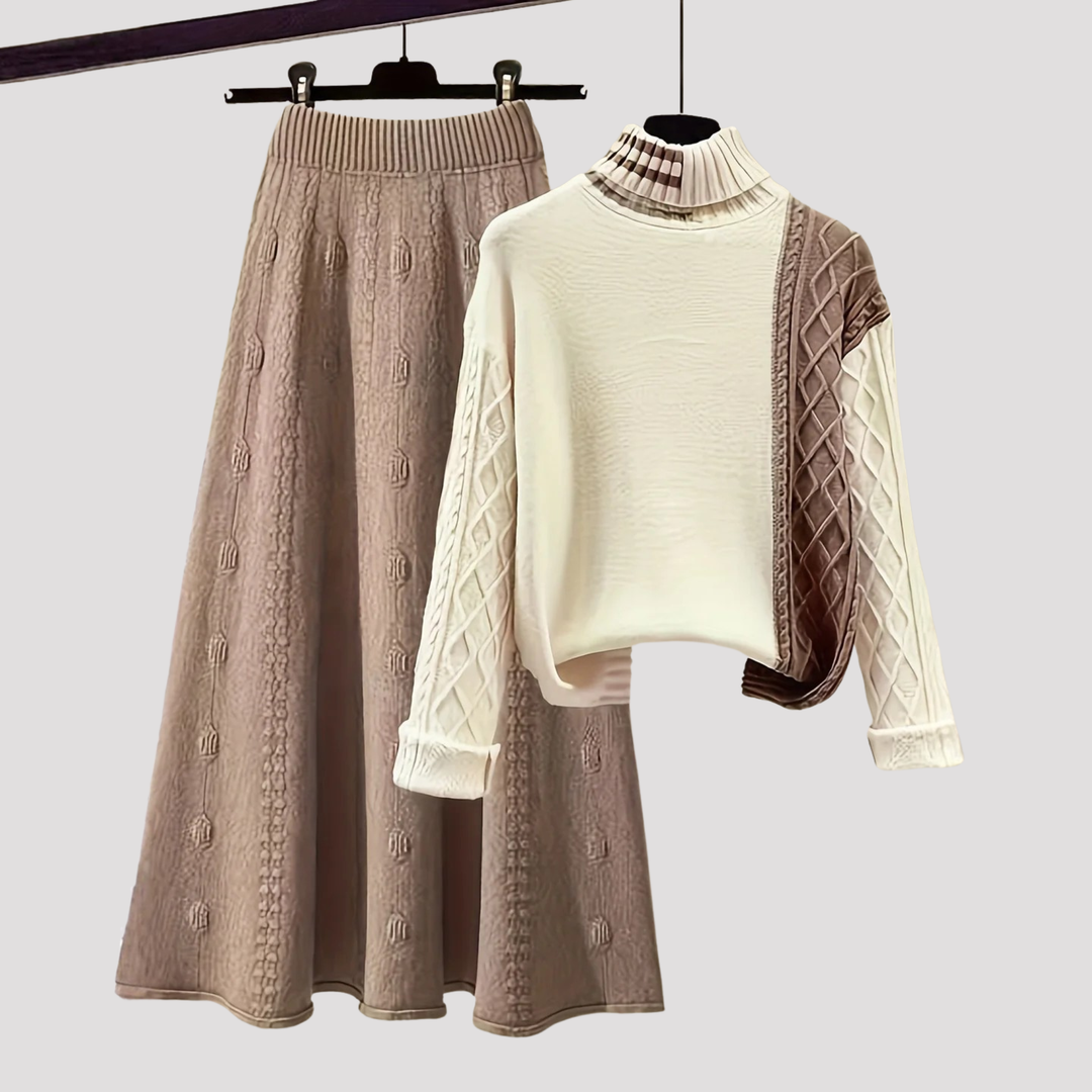 Carys | Cable Knit Sweater And Midi Skirt Set