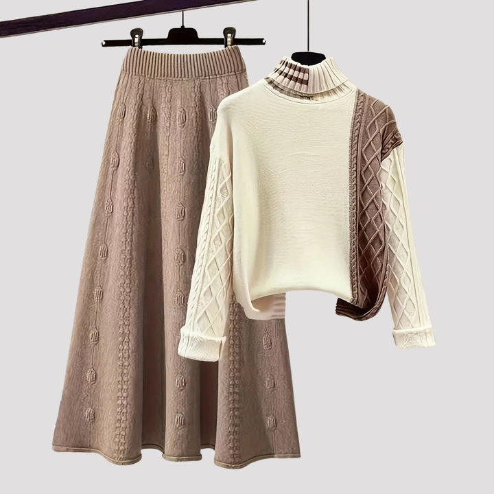 Carys | Cable Knit Sweater And Midi Skirt Set