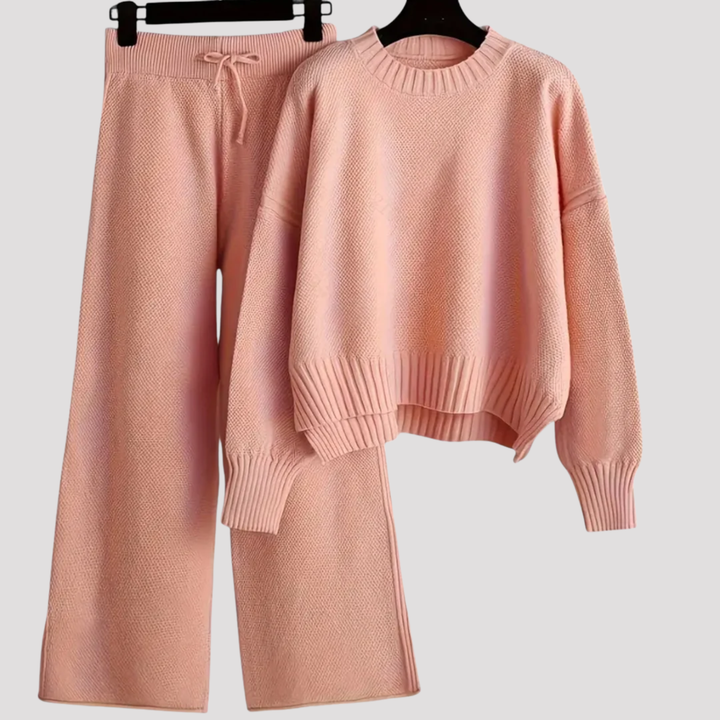 Eulalia | Textured Knit Sweater And Wide Leg Trousers Set