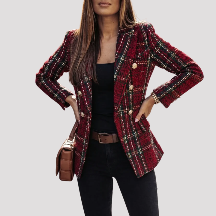 Genevieve | Elegant Plaid Double Breasted Tailored Blazer