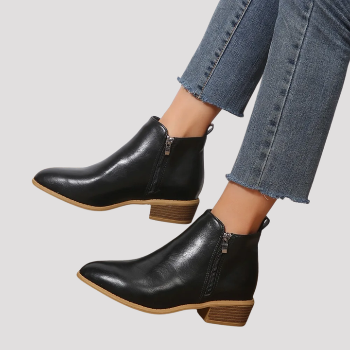 Ella | Classic Side Zip Ankle Boots with Low Heel