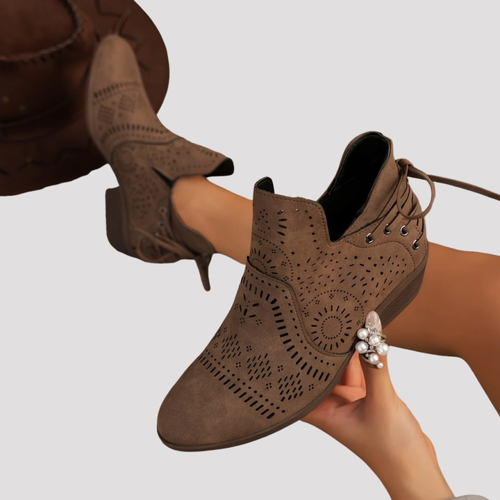 Sophie | Perforated Lace Up Ankle Boots with Block Heel