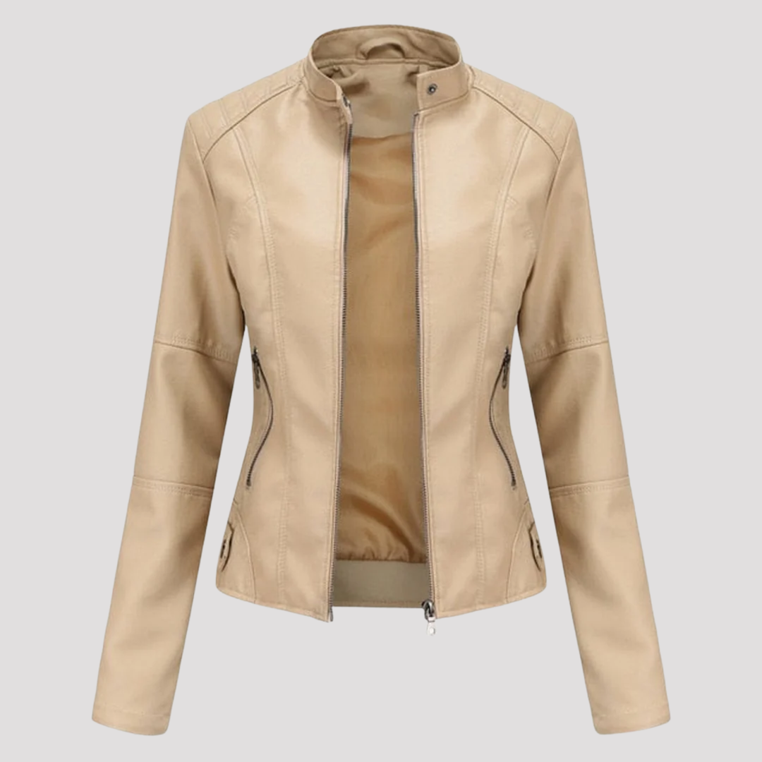 Claire | Slim Fit Faux Leather Jacket with Stand Collar
