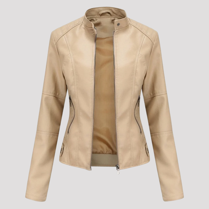 Claire | Slim Fit Faux Leather Jacket with Stand Collar