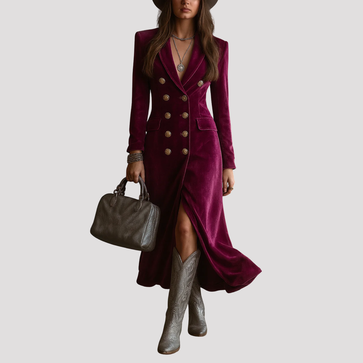 Florence | Double Breasted Velvet Midi Blazer Dress