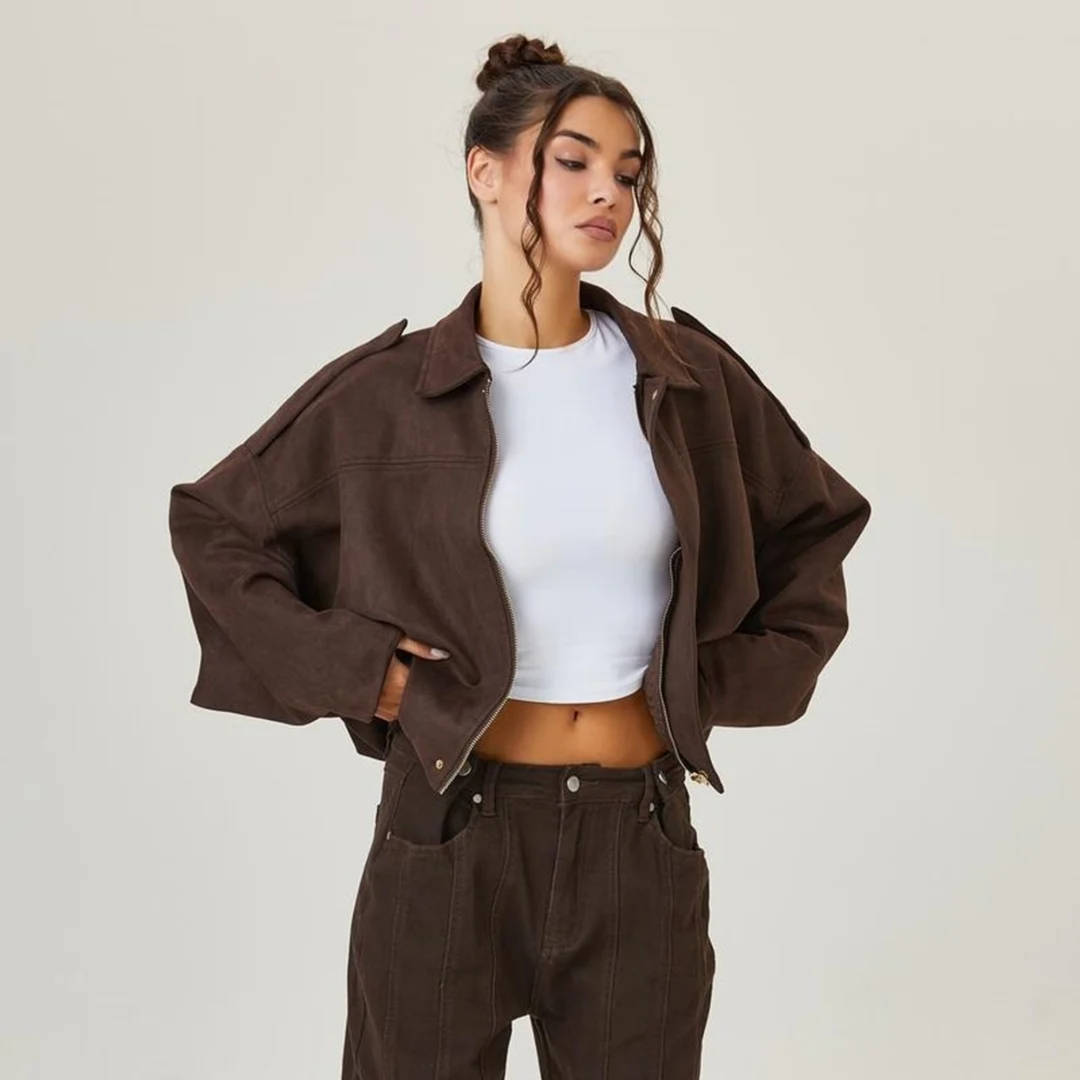 Rosie | Oversized Zip Up Bomber Jacket with Shoulder Detail