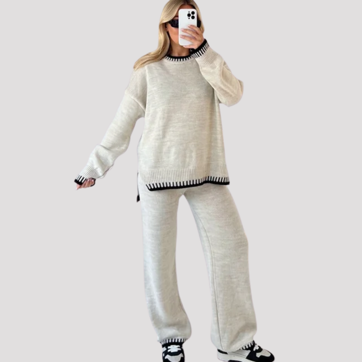 Aurelia | Classic Knit Sweater And Wide Leg Trousers Set