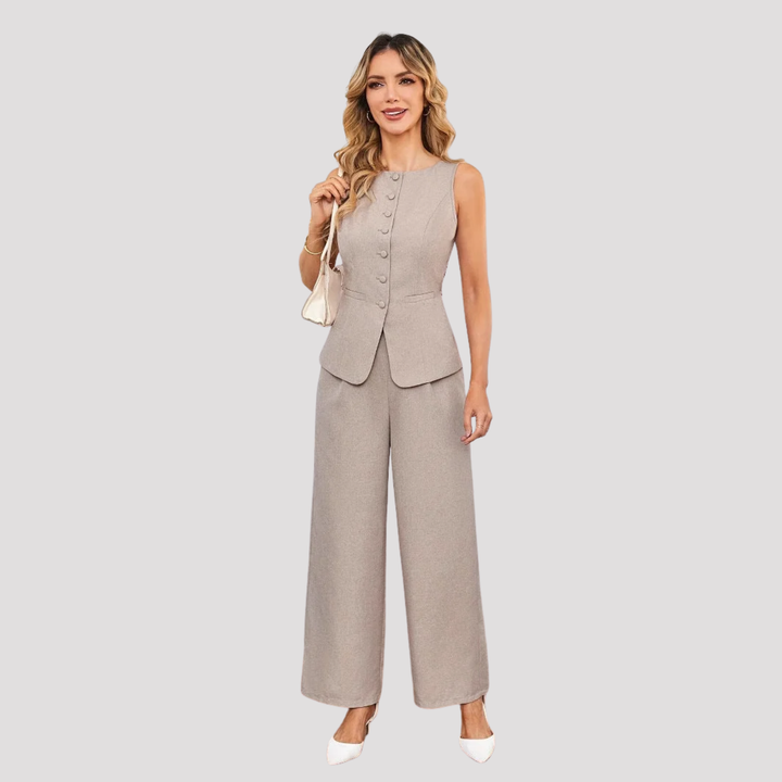 Seraphina | Elegant Tailored Waistcoat Wide Leg Trouser Set