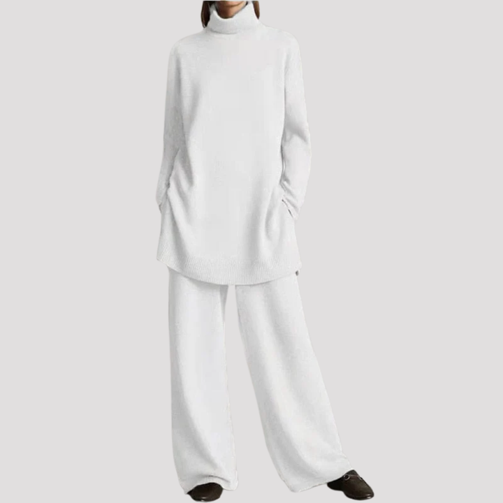 Cordelia | Elegant Knit Turtleneck Sweater And Wide Leg Trousers Set