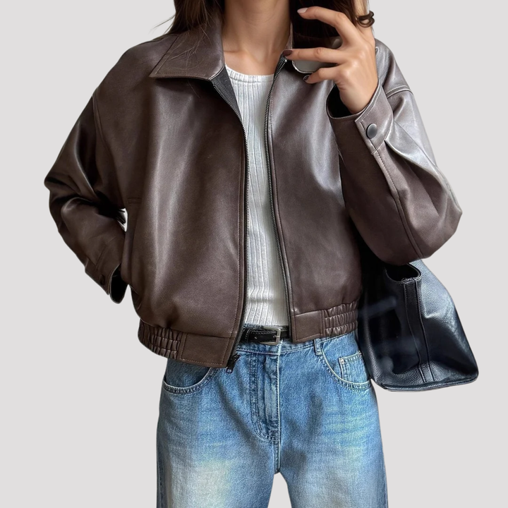 Sienna | Cropped Faux Leather Bomber Jacket