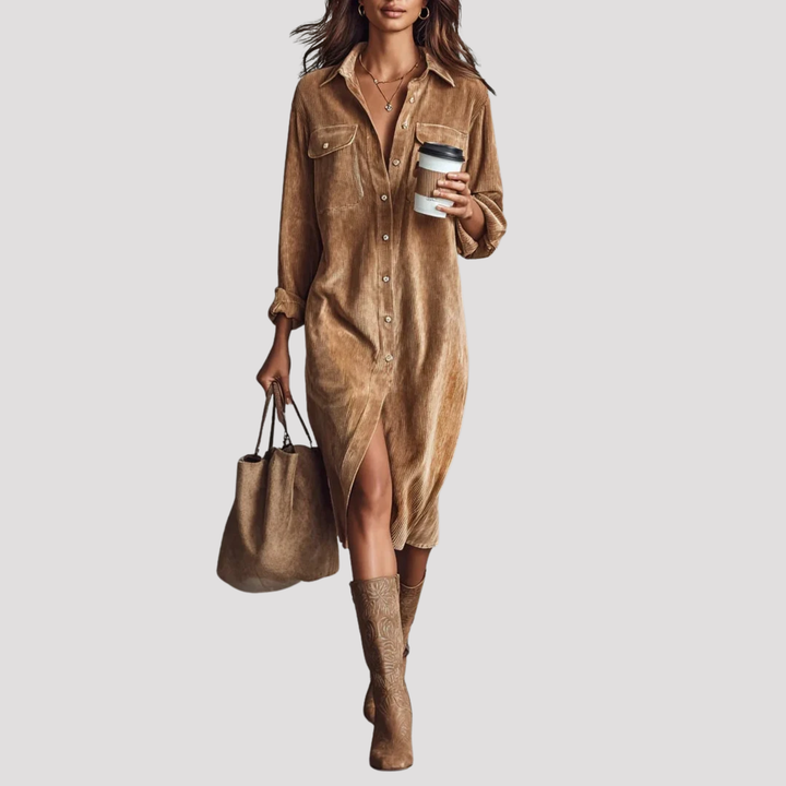 Willow | Button Front Velvet Shirt Midi Dress