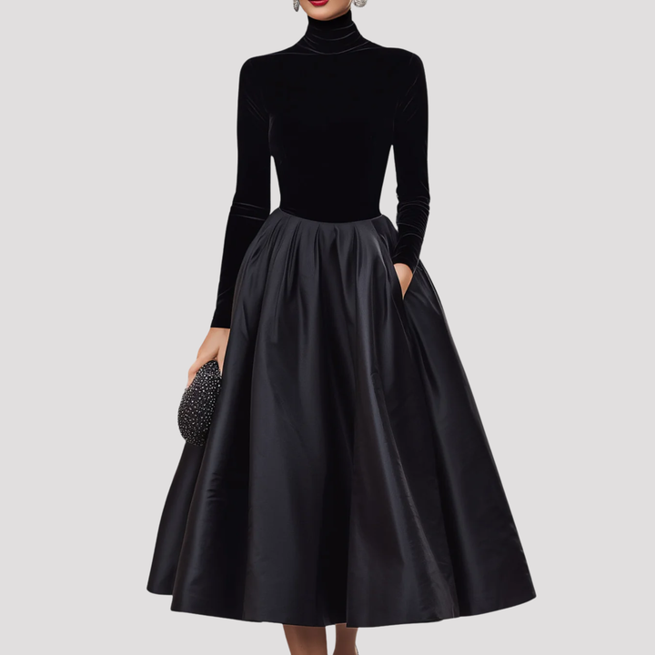 Emily | High Neck Velvet Midi Dress