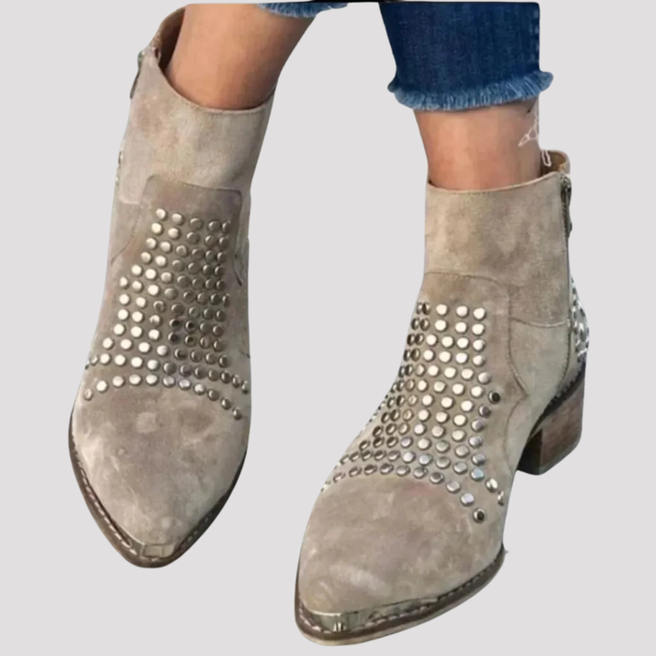 Alice | Studded Western Ankle Boots with Block Heel