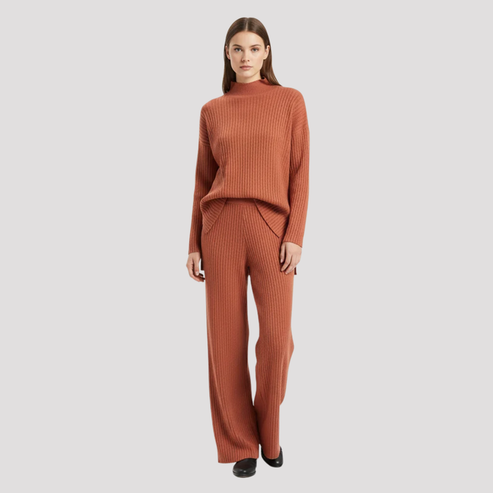 Ottilie | Elegant Knit Turtleneck Sweater And Wide Leg Trousers Set