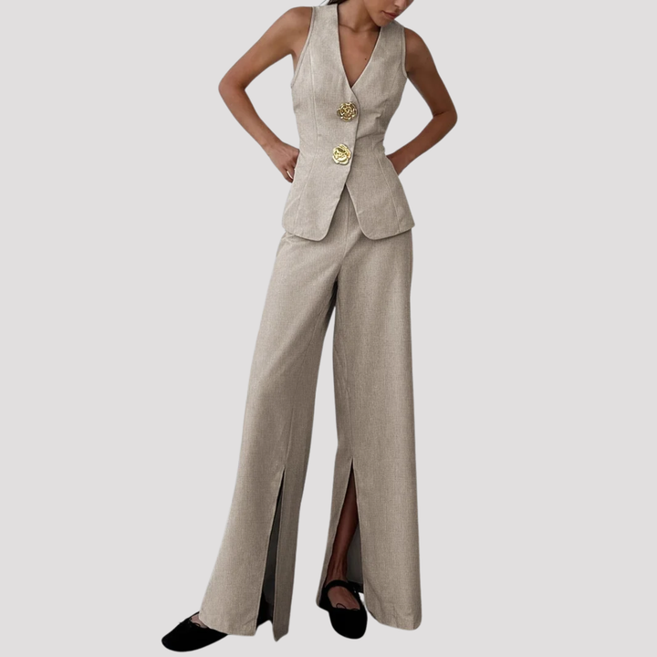 Magnolia | Elegant Tailored Waistcoat Wide Leg Trouser Set