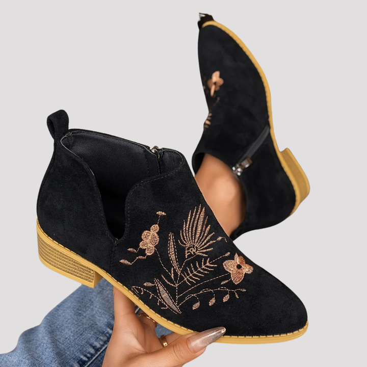 Ruby | Floral Embroidered Ankle Boots