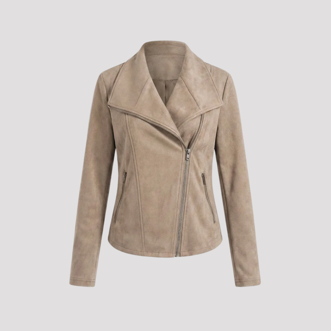 Scarlett | Faux Suede Moto Jacket with Asymmetric Zip