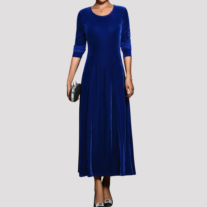 Ava | Long Sleeve Velvet Maxi Dress with Round Neck