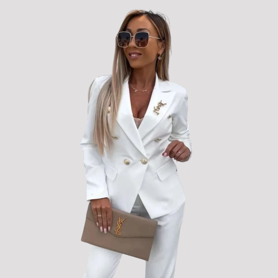 Lavinia | Elegant Double Breasted Blazer Slim Trouser Set