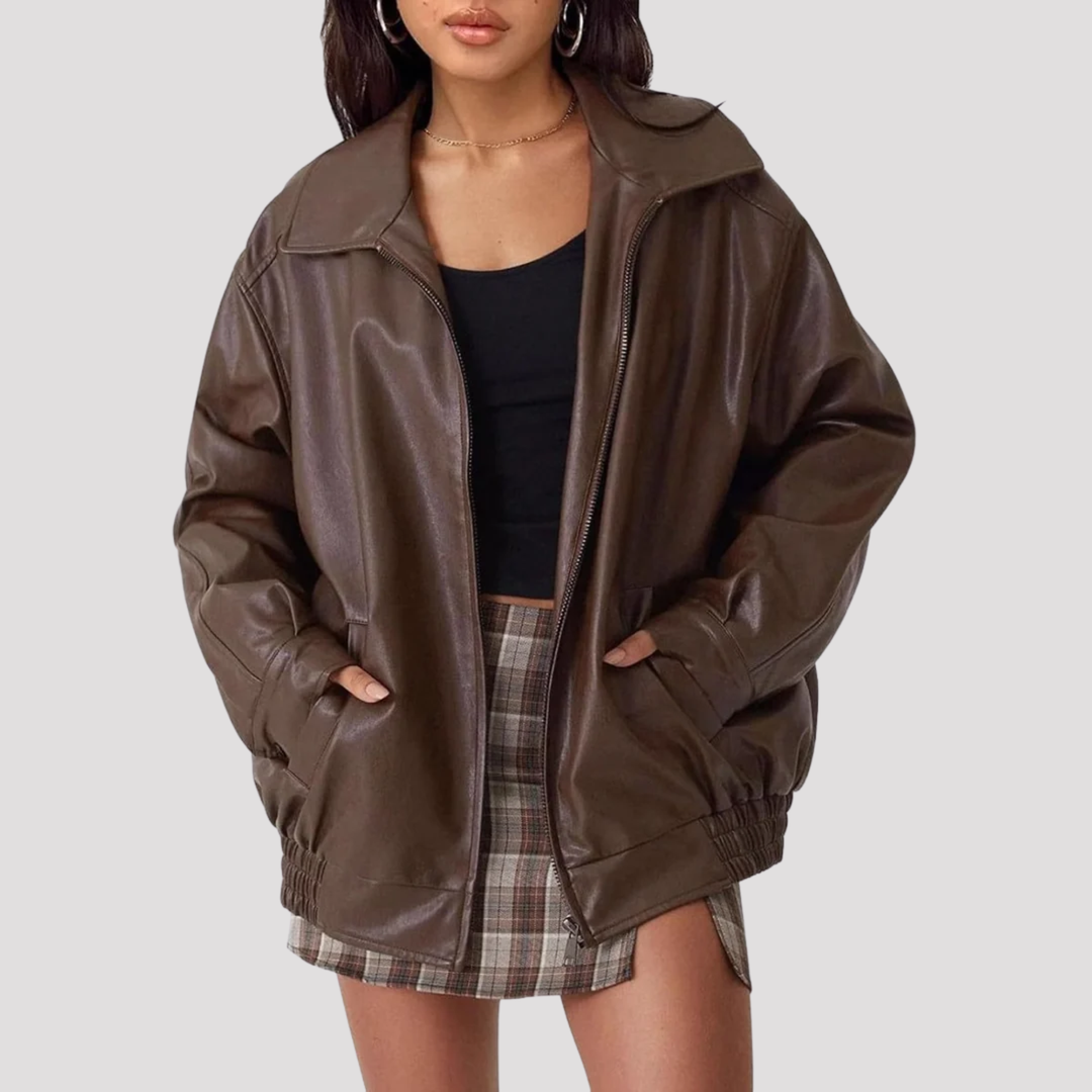 Harper | Oversized Faux Leather Bomber Jacket