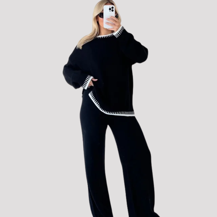 Aurelia | Classic Knit Sweater And Wide Leg Trousers Set