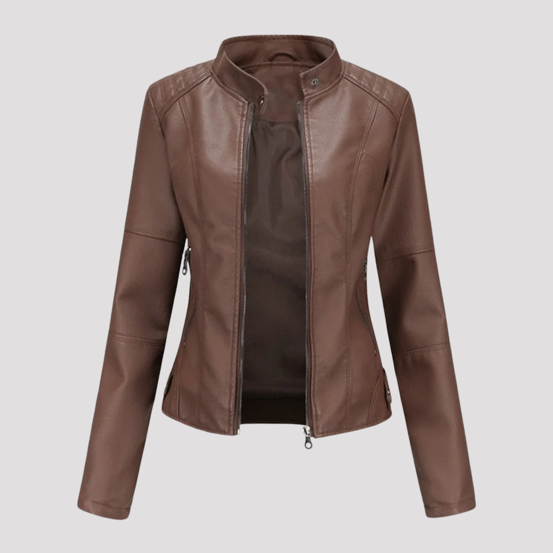 Claire | Slim Fit Faux Leather Jacket with Stand Collar