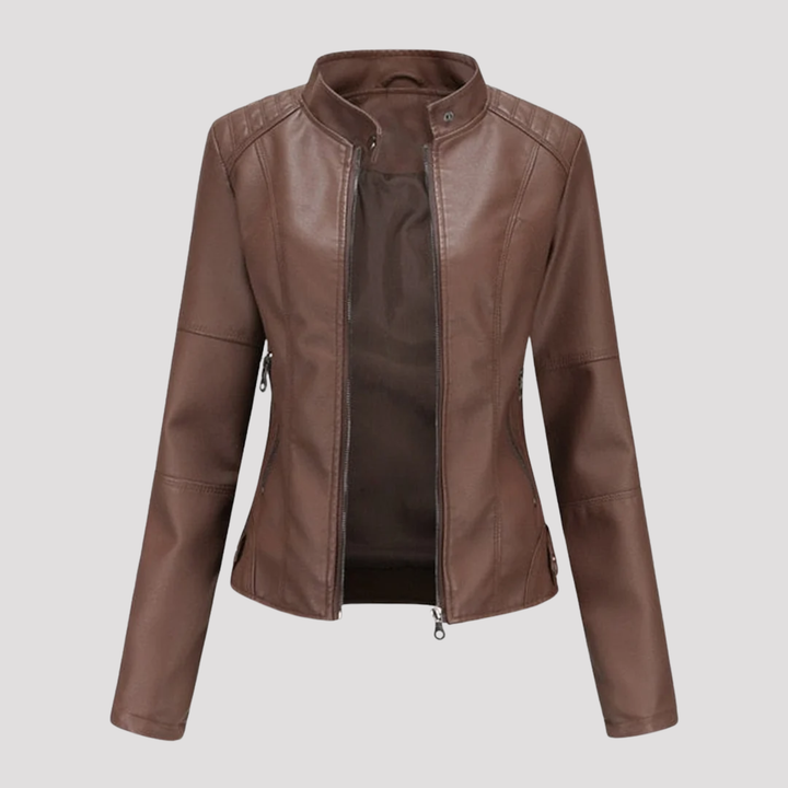Claire | Slim Fit Faux Leather Jacket with Stand Collar