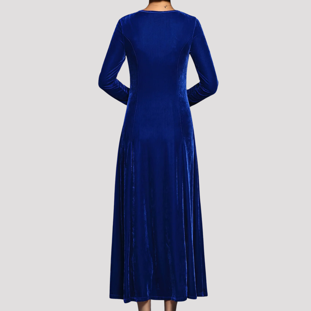 Ava | Long Sleeve Velvet Maxi Dress with Round Neck
