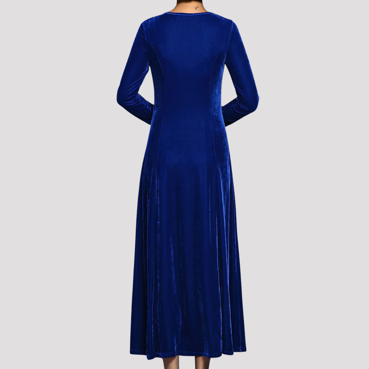 Ava | Long Sleeve Velvet Maxi Dress with Round Neck