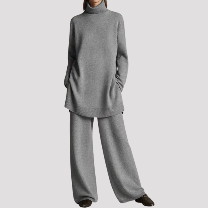 Cordelia | Elegant Knit Turtleneck Sweater And Wide Leg Trousers Set