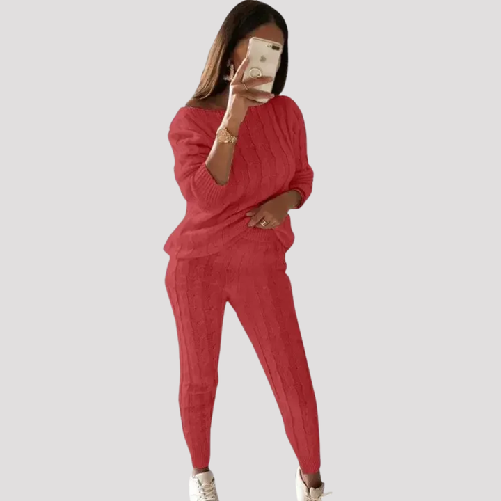 Maribel | Textured Knit Sweater And Trousers Set