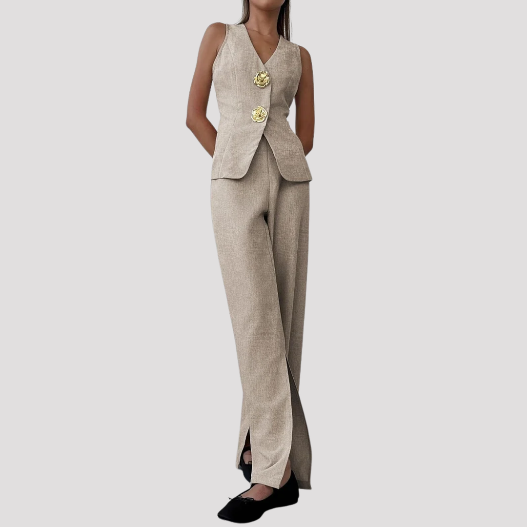 Magnolia | Elegant Tailored Waistcoat Wide Leg Trouser Set