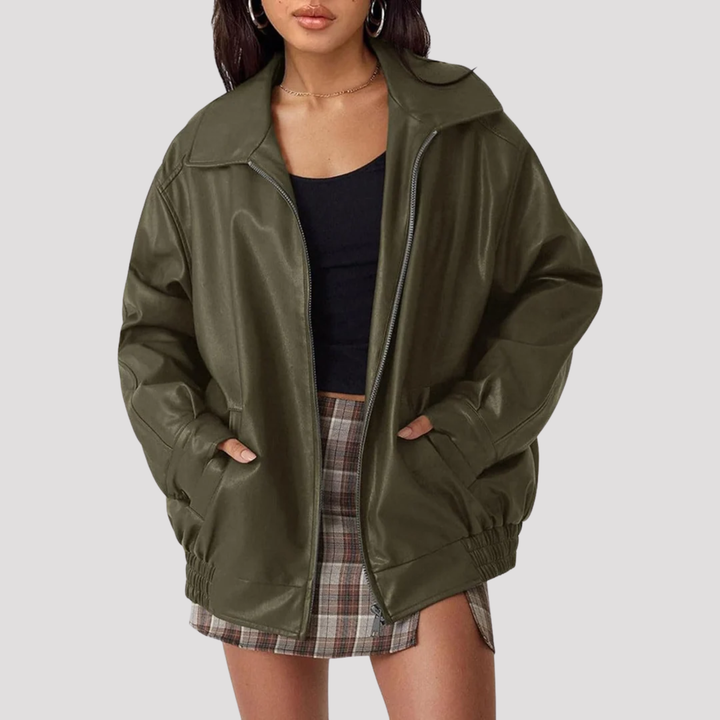 Harper | Oversized Faux Leather Bomber Jacket