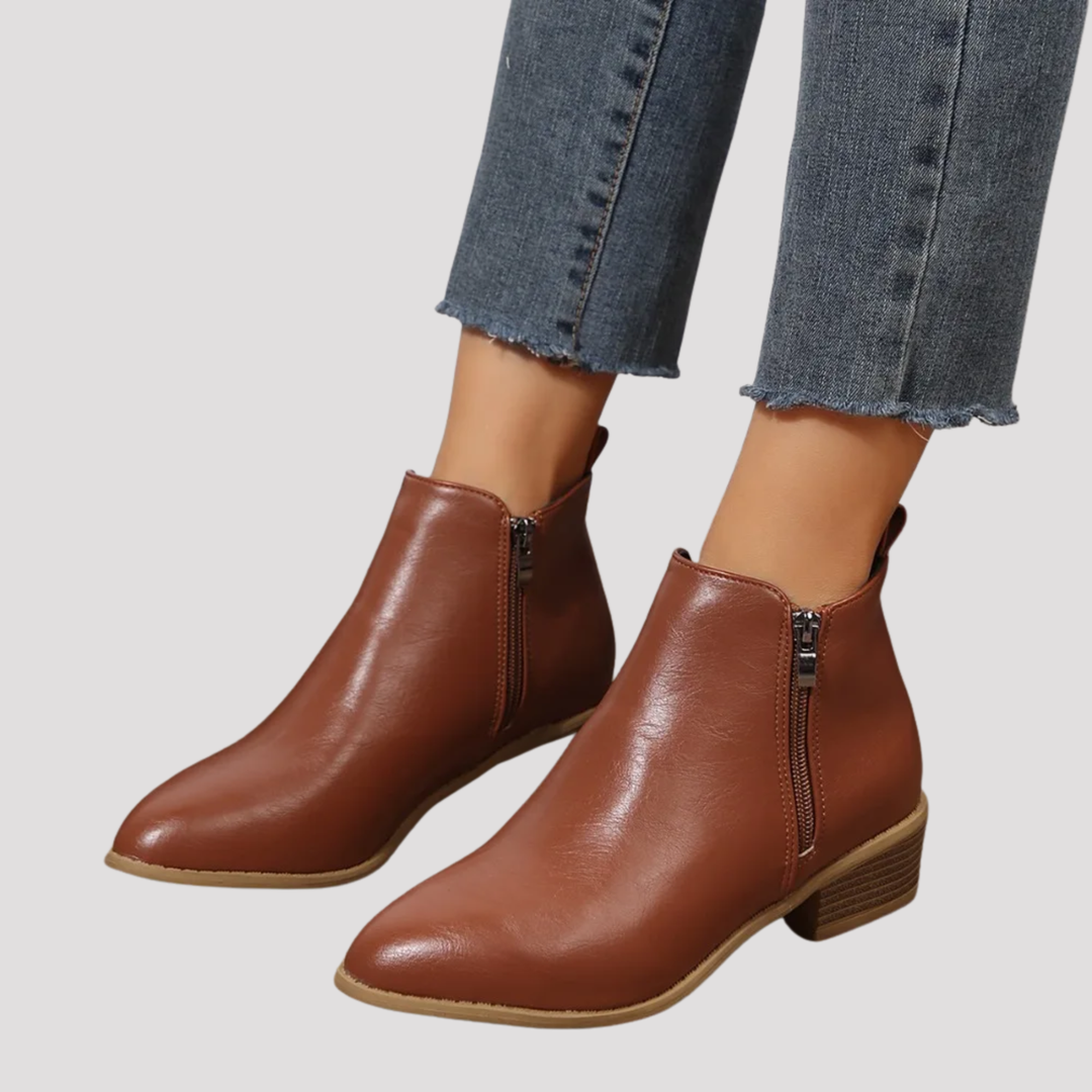 Ella | Classic Side Zip Ankle Boots with Low Heel