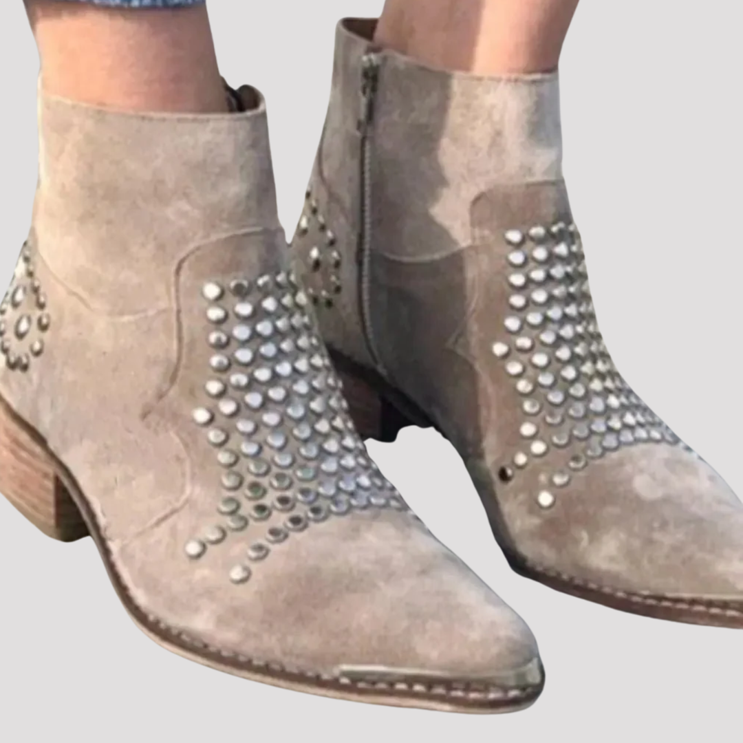 Alice | Studded Western Ankle Boots with Block Heel