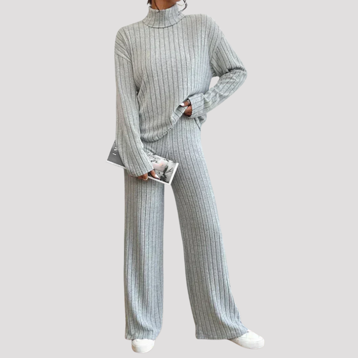 Gwendolyn | Ribbed Knit Turtleneck Sweater And Wide Leg Trousers Set