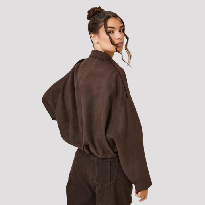 Rosie | Oversized Zip Up Bomber Jacket with Shoulder Detail