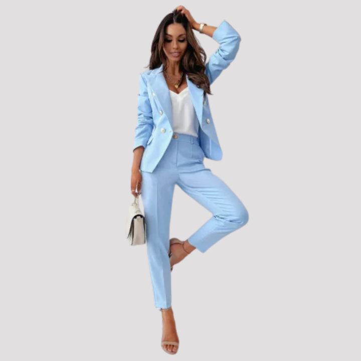 Lavinia | Elegant Double Breasted Blazer Slim Trouser Set