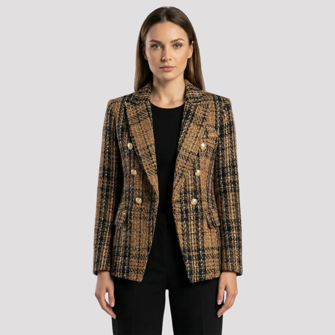 Genevieve | Elegant Plaid Double Breasted Tailored Blazer