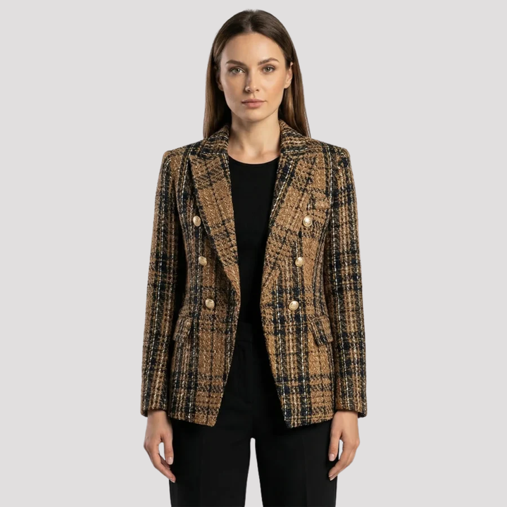 Genevieve | Elegant Plaid Double Breasted Tailored Blazer