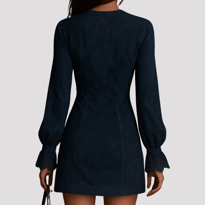 Holly | Embroidered Velvet Mini Dress with Zip Neck